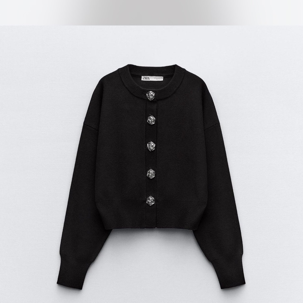 Zara Elegant Black Sweater with Shiny Buttons